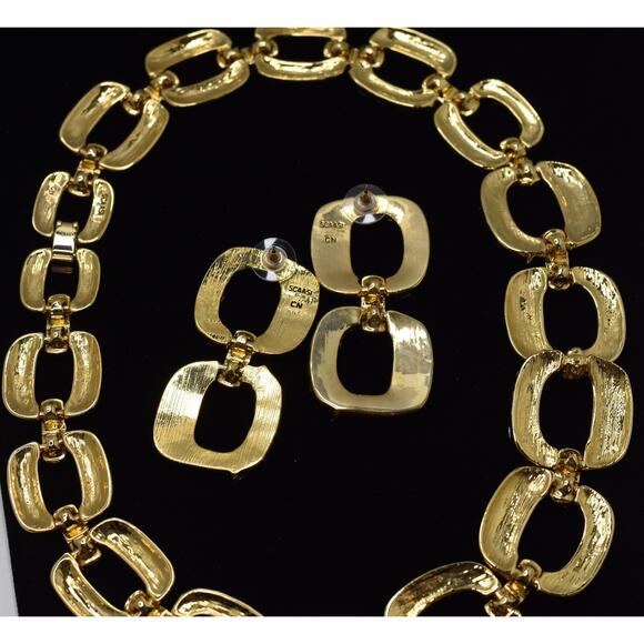 SCASSI Runway Haute Couture Rhinestone Gold Link Statement Necklace+Earring Set - Picture 6 of 7